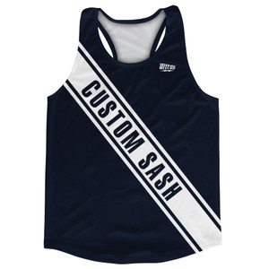 Custom Sash Left To Right Running Tank Tops Made In USA - Blue Navy Almost Black And White Custom Sash Left To Right Running Tank Tops Made In USA - Blue Navy Almost Black And White
