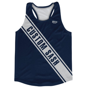 Custom Sash Left To Right Running Tank Tops Made In USA - Blue Navy And Grey Medium
