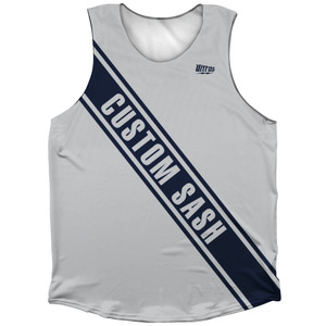 Custom Sash Left To Right Athletic Tank Top - Grey Medium And Blue Navy Custom Sash Left To Right Athletic Tank Top - Grey Medium And Blue Navy