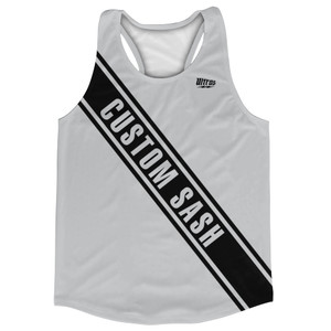 Custom Sash Left To Right Running Tank Tops Made In USA - Grey Medium And Black Custom Sash Left To Right Running Tank Tops Made In USA - Grey Medium And Black