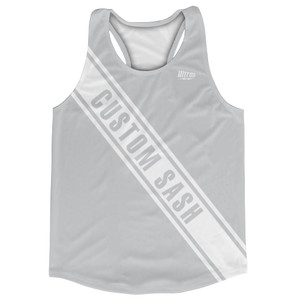 Custom Sash Left To Right Running Tank Tops Made In USA - Grey Medium And White Custom Sash Left To Right Running Tank Tops Made In USA - Grey Medium And White