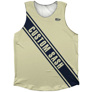 Custom Sash Left To Right Athletic Tank Top - Vegas Gold And Blue Navy Custom Sash Left To Right Athletic Tank Top - Vegas Gold And Blue Navy