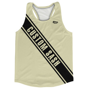 Custom Sash Left To Right Running Tank Tops Made In USA - Vegas Gold And Black Custom Sash Left To Right Running Tank Tops Made In USA - Vegas Gold And Black