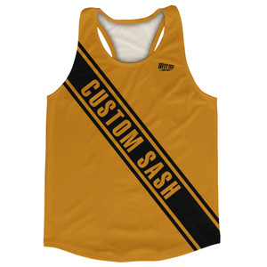 Custom Sash Left To Right Running Tank Tops Made In USA - Orange Burnt And Black Custom Sash Left To Right Running Tank Tops Made In USA - Orange Burnt And Black