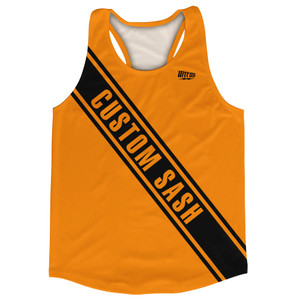 Custom Sash Left To Right Running Tank Tops Made In USA - Orange Tennessee And Black Custom Sash Left To Right Running Tank Tops Made In USA - Orange Tennessee And Black
