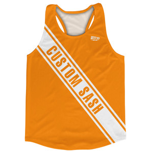 Custom Sash Left To Right Running Tank Tops Made In USA - Orange Tennessee And White Custom Sash Left To Right Running Tank Tops Made In USA - Orange Tennessee And White