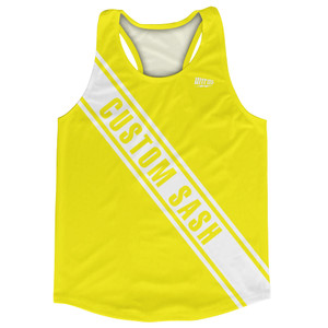 Custom Sash Left To Right Running Tank Tops Made In USA - Yellow Bright And White Custom Sash Left To Right Running Tank Tops Made In USA - Yellow Bright And White