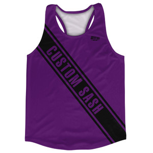 Custom Sash Left To Right Running Tank Tops Made In USA - Purple Medium And Black Custom Sash Left To Right Running Tank Tops Made In USA - Purple Medium And Black