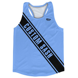 Custom Sash Left To Right Running Tank Tops Made In USA - Blue Carolina And Black Custom Sash Left To Right Running Tank Tops Made In USA - Blue Carolina And Black