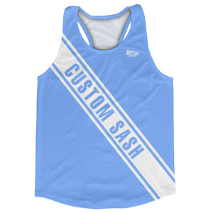 Custom Sash Left To Right Running Tank Tops Made In USA - Blue Carolina And White Custom Sash Left To Right Running Tank Tops Made In USA - Blue Carolina And White