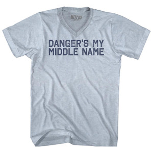 Danger's My Middle Name Adult Tri-Blend V-neck T-shirt - Athletic White
