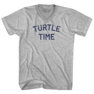 Turtle Time Adult Cotton V-neck T-shirt - Grey Heather