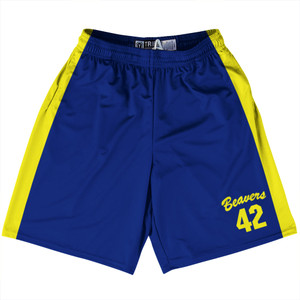 Teen Wolf Beavers Lacrosse Shorts Made In USA - Blue Yellow Teen Wolf Beavers Lacrosse Shorts Made In USA - Blue Yellow