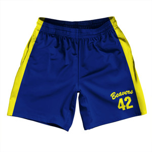 Teen Wolf Beavers Soccer Shorts Made In USA - Blue Yellow Teen Wolf Beavers Soccer Shorts Made In USA - Blue Yellow
