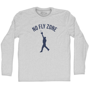 No Fly Zone Outfield Baseball Catch Adult Cotton Long Sleeve T-shirt - Grey Heather