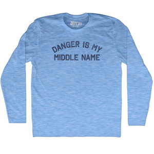 Danger Is My Middle Name Adult Tri-Blend Long Sleeve T-shirt - Athletic Blue