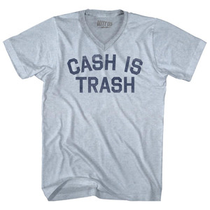 Cash Is Trash Adult Tri-Blend V-neck T-shirt - Athletic White