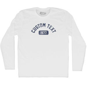 Custom Text And Number In Bubble Adult Cotton Long Sleeve T-shirt - White Custom Text And Number In Bubble Adult Cotton Long Sleeve T-shirt - White