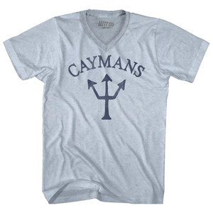 Caymans Trident Adult Tri-Blend V-neck T-shirt - Athletic White
