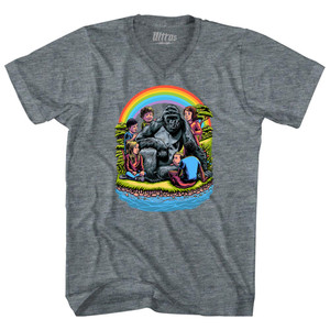 Harambe In Heaven Tri-Blend V-neck Womens Junior Cut T-shirt - Athletic Grey