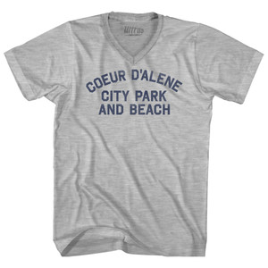 Coeur D'Alene City Park And Beach Adult Cotton V-neck T-shirt - Grey Heather Coeur D'Alene City Park And Beach Adult Cotton V-neck T-shirt - Grey Heather