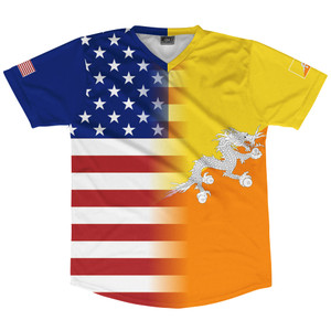 American Flag And Bhutan Flag Combination Soccer Jersey Made In USA American Flag And Bhutan Flag Combination Soccer Jersey Made In USA