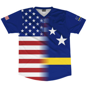 American Flag And Curacao Flag Combination Soccer Jersey Made In USA American Flag And Curacao Flag Combination Soccer Jersey Made In USA