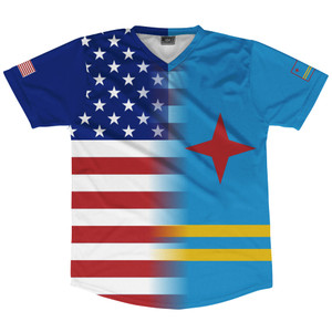 American Flag And Aruba Combo Soccer Jersey Made In USA