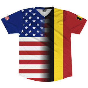 American Flag And Belgium Flag Combination Soccer Jersey Made In USA American Flag And Belgium Flag Combination Soccer Jersey Made In USA