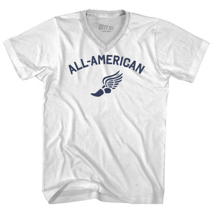 All-American Running Track Winged Foot Adult Tri-Blend V-neck T-shirt - White All-American Running Track Winged Foot Adult Tri-Blend V-neck T-shirt - White