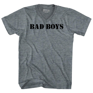 Bad Boys Stencil Font Adult Tri-Blend V-neck T-shirt - Athletic Grey Bad Boys Stencil Font Adult Tri-Blend V-neck T-shirt - Athletic Grey