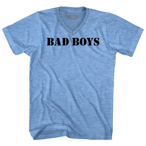 Bad Boys Stencil Font Adult Tri-Blend V-neck T-shirt - Athletic Blue Bad Boys Stencil Font Adult Tri-Blend V-neck T-shirt - Athletic Blue