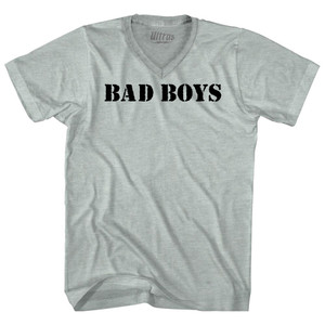 Bad Boys Stencil Font Adult Tri-Blend V-neck T-shirt - Athletic Cool Grey Bad Boys Stencil Font Adult Tri-Blend V-neck T-shirt - Athletic Cool Grey