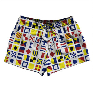 Nautical Sailing Flags 2.5" Swim Shorts Made in USA - White Nautical Sailing Flags 2.5" Swim Shorts Made in USA - White
