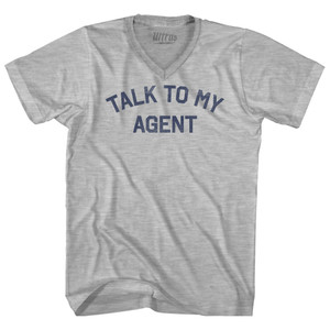 Talk To My Agent Adult Cotton V-neck T-shirt - Grey Heather