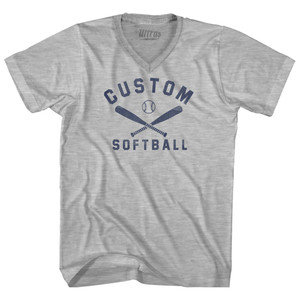 Custom Softball Adult Cotton V-neck T-shirt - Grey Heather
