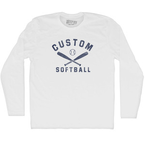 Custom Softball Adult Cotton Long Sleeve T-shirt - White