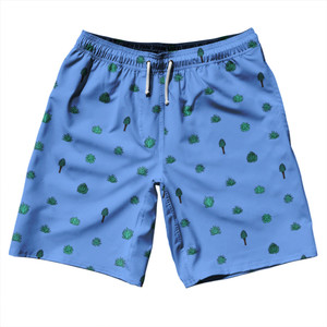 Tequilla Pattern 10" Swim Shorts Made in USA - Carolina Blue