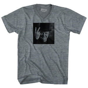 Winston Churchill Salute Picture Tri-Blend V-neck Womens Junior Cut T-shirt - Athletic Grey