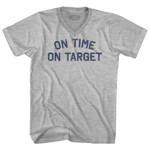 On Time On Target Adult Cotton V-neck T-shirt - Grey Heather On Time On Target Adult Cotton V-neck T-shirt - Grey Heather