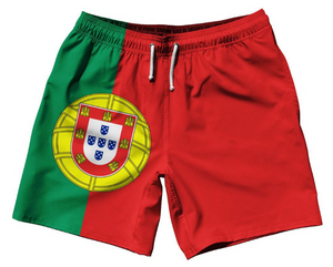 ADULT SMALL- Portugal Country Flag 7.5" Swim Shorts Made in USA - Red White- Final Sale ZT42