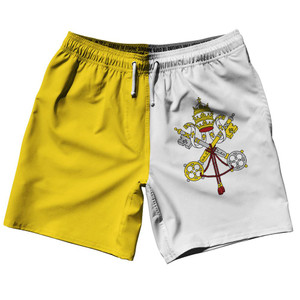 Vatican City City 7.5" Swim Shorts Made in USA - Yellow White Vatican City City 7.5" Swim Shorts Made in USA - Yellow White