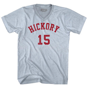 Hickory 15 Basketball (Distressed Design) Adult Tri-Blend V-neck T-shirt Athletic White