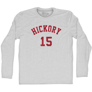 Hickory 15 Basketball (Distressed Design) Adult Cotton Long Sleeve T-shirt Grey Heather