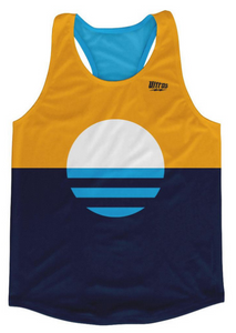 ADULT X-SMALL- Milwaukee Flag Running Tank Top Racerback Track & Cross Country Singlet Jersey Made In USA - Yellow Blue- Final Sale T2