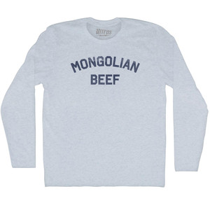 Mongolian Beef Adult Tri-Blend Long Sleeve T-shirt - Athletic White Mongolian Beef Adult Tri-Blend Long Sleeve T-shirt - Athletic White