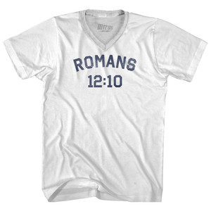 Romans 12 10 Adult Tri-Blend V-neck T-shirt - White