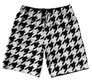 ADULT LARGE- Black And White Houndstooth 10" Swim Shorts Made In USA- Final Sale SL17