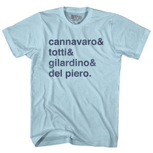 Cannavaro And Totti And Gilardino And Del Piero Italy 2006 Goal Adult Cotton T-shirt - Light Blue Cannavaro And Totti And Gilardino And Del Piero Italy 2006 Goal Adult Cotton T-shirt - Light Blue