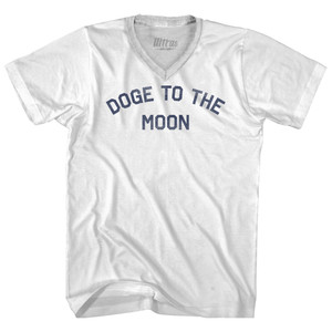 Doge To The Moon Adult Tri-Blend V-neck T-shirt - White